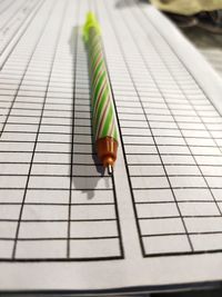 High angle view of pen on table