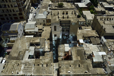 High angle view of buildings in city