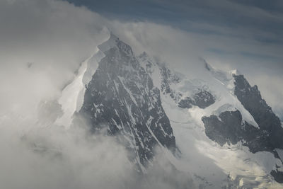 Aerial view of snowcapped mountains against sky