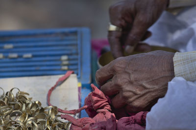 Close-up of man working on table