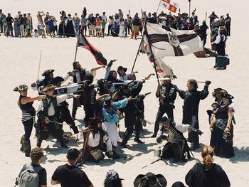 High angle view of people on floor