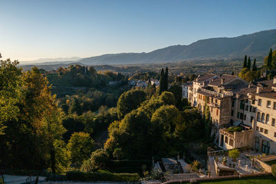 Panoramic view of the asolo hills with the setting sun