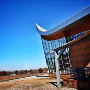 Empty built structure against clear blue sky