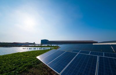 High angle view of solar panel against sky