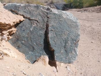 Close-up of rock on field