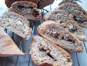 High angle view of bread on table