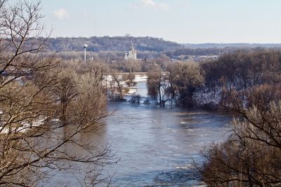 Scenic view of river against sky during winter