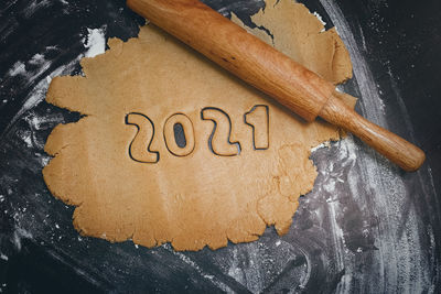 High angle view of cookies on table