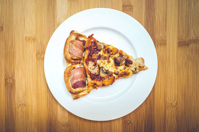 High angle view of food in plate on table