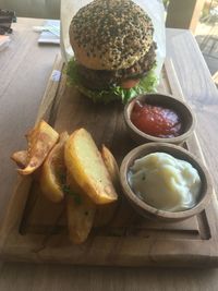 High angle view of bread in plate on table