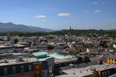 High angle view of townscape against sky