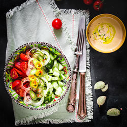 High angle view of meal served in plate