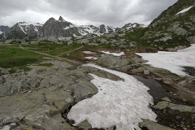 Scenic view of snowcapped mountains against sky