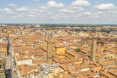 High angle shot of townscape against sky