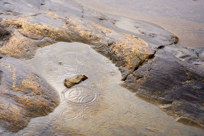 Reflection of the sky in the water on the rocky shore