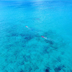 High angle view of people swimming in sea