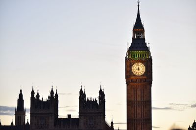 Clock tower in city against sky