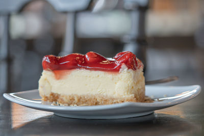 Close-up of cake in plate on table