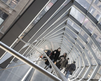 High angle view of people on escalator