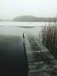 Pier on lake against sky