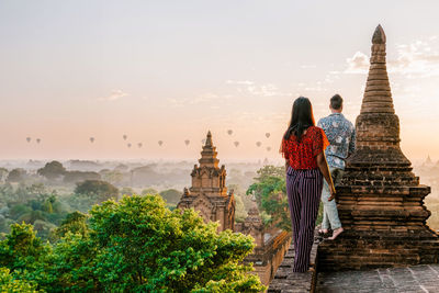 Low angle view of temple against sky during sunset