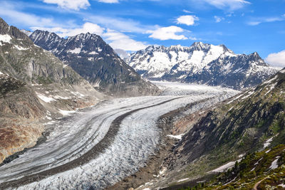 Aletsch glacier in the bernese alps in switzerland, seen from a mountain near bettmeralp village