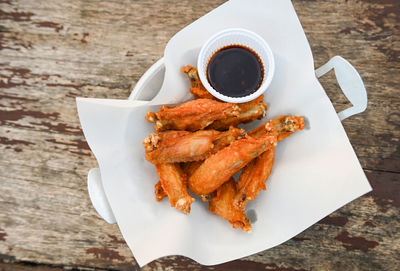 High angle view of food on table