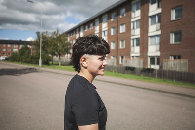 Young woman in residential district