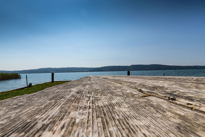 Scenic view of beach against clear blue sky