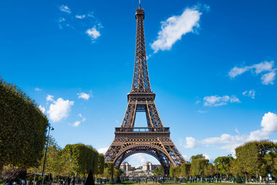 Low angle view of eiffel tower against sky