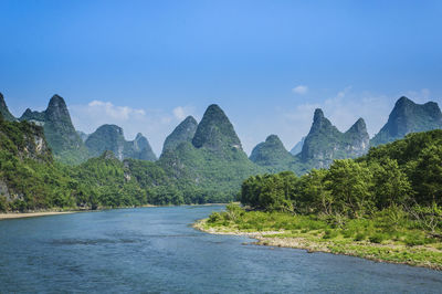 Scenic view of river passing through mountains