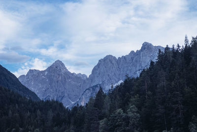 Scenic view of mountains against cloudy sky