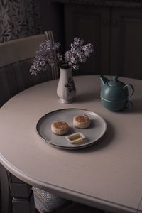 High angle view of breakfast served on table