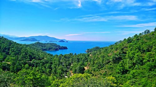 High angle view of calm blue sea