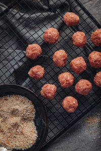 High angle view of fruits on barbecue grill