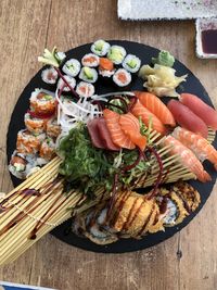 High angle view of food on table