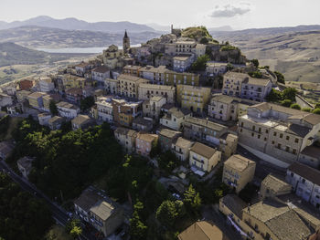 High angle view of townscape against sky