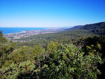 Scenic view of sea against clear blue sky