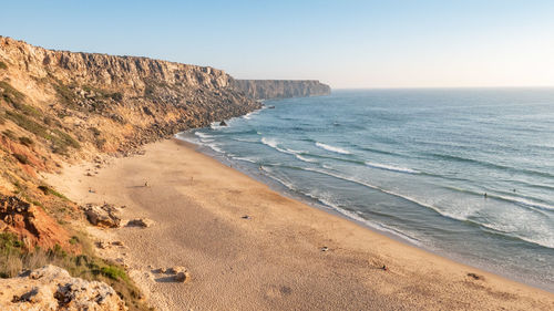 Scenic view of beach against clear sky