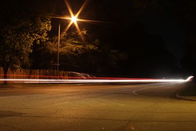 Light trails on street at night