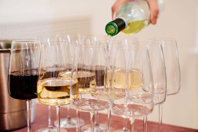 Close-up of wine glasses in glass