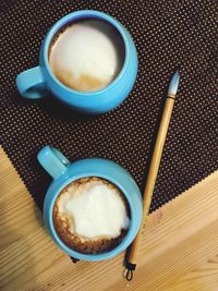 High angle view of coffee on table