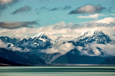 Scenic view of snowcapped mountains against sky