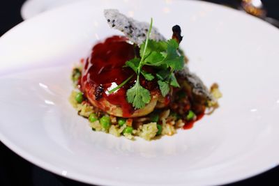 Close-up of food served in plate