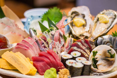 Close-up of sushi served in plate