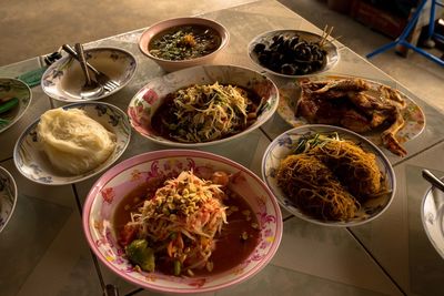 High angle view of food on table