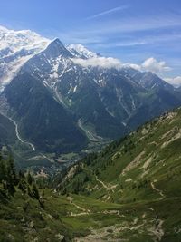 Scenic view of snowcapped mountains against sky