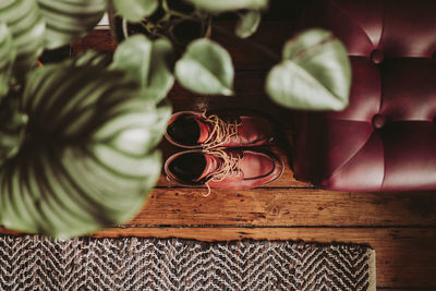 High angle view of shoes on table at home