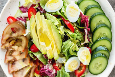 High angle view of chopped vegetables in plate