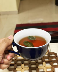 Close-up of soup in bowl on table